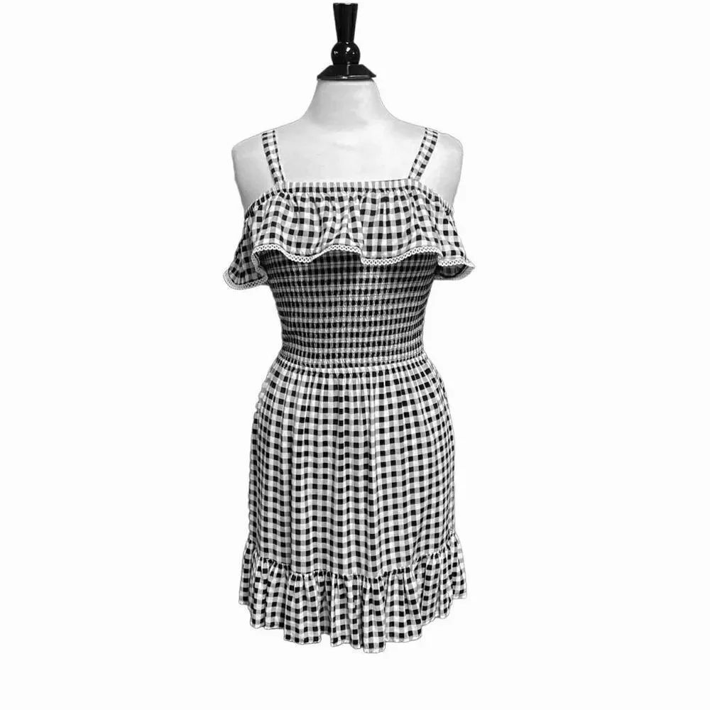 SO Black & White Check Smocked Dress Size Large